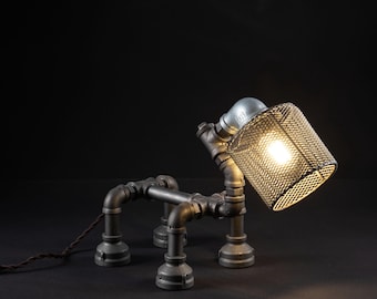 Pipe Desk Lamp in Shape of Dog, Steampunk Desk light Fixture, Animal Robot, Pet Loss Gift