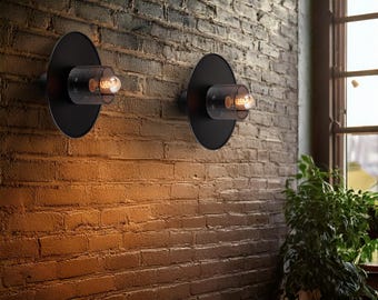 Industriële wandlamp, zwarte wandlamp loft-stijl, bar wandlamp, gaas hardwire schans, loft wandlamp, metalen industriële blaker