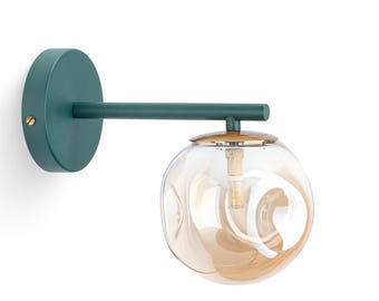 Amber Glass Wall Sconce, Globe Wall Light with Metal Fixture, Honey Glass Lamp for Bathroom, Bedroom, Kitchen or Living Room Decor