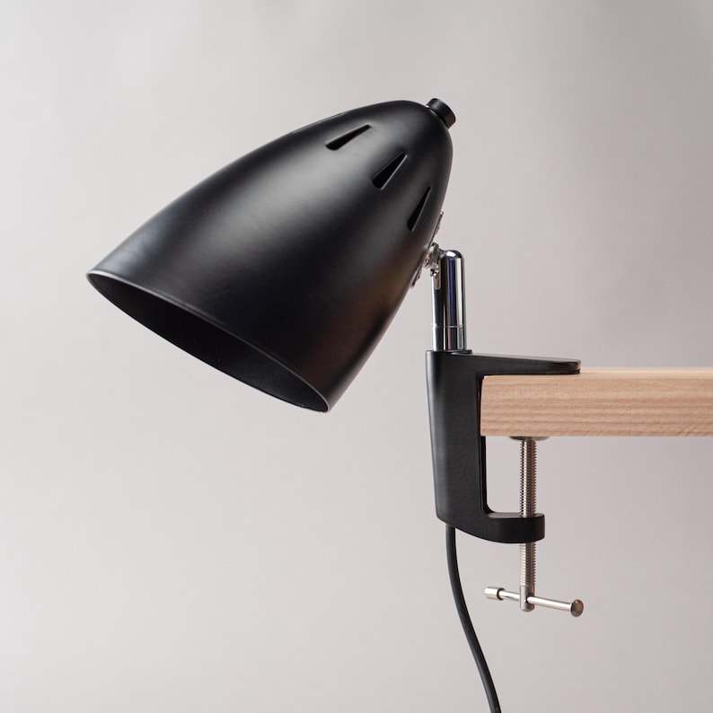 Adjustable Metal Clamp Lamp, Black Minimalist Task Lighting, Book Lover Gift Black
