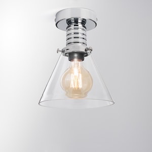 Ceiling lamp with glass lampshade in chrome, black, white and gold colors, light fixtures, flush mount retro light, housewarming gift