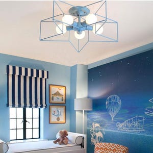 Flush mount kids lamp, scandinavian nursery pendant lamp in blue/pink/yellow/white/green colors, kids bedroom light, child&#39;s room light