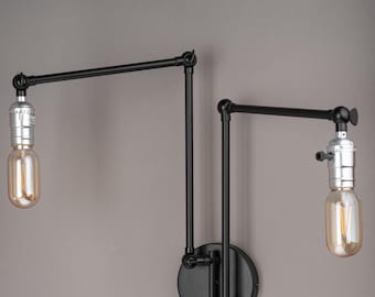 Adjustable Swing Arm Wall Lamp, Modern Nordic Style Bedside Sconce for Bedroom, Mid-Century Lamp