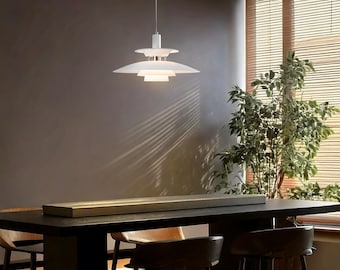 Nordic futuristic lamp, white kitchen chandelier, Scandinavian white ceiling lamp, hanging light to dining room, kitchen island pendant lamp