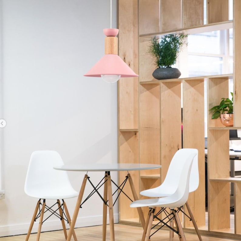 Nordic Pendant Light, Modern Danish Hanging Lamp, Metal & Wood image 2