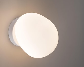 Minimalist Deformed Milk Glass Wall Lamp, Bend Distorted Sconce, Warped Accent Light