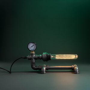 Steampunk table lamp, vintage metal desk light, steampunk gift for men, pipe lamp, industrial lighting, steampunk decor, pipe desk lamp
