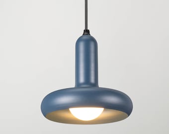 Slate Blue Metal Pendant Light, Rounded Shade for Kitchen Island or Breakfast Bar
