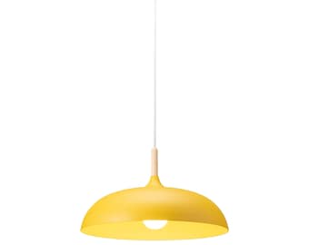 Scandinavian ceiling light, yellow pendant lamp, Nordic chandelier, Danish modern pendant light, Swedish metal & wood pendant lamp