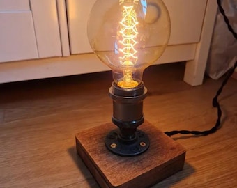 Edison Bulb Wooden Base Lamp, Bar Restaurant Light Fixture, Moving to College Gift for Student