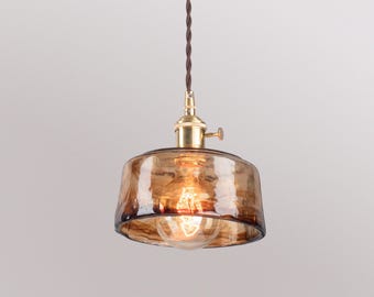 Retro Amber Glass Pendant Lamp, Vintage Ceiling Light, Warm Atmosphere Home Decor