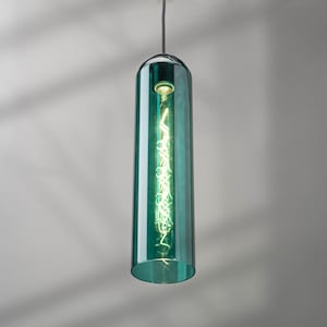 Minimalist Long Pendant Lamp, Sleek Hanging Light, Matte Scandinavian Style Lighting, White Hang Lamp, Green Directional Lighting, Xmas gift