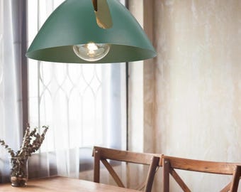 Kitchen island pendant light with hole, green modern light, living room lamp, metal cone shade ceiling fixture lamp, mid-century lamp