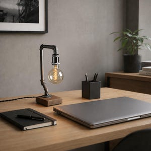 Vintage desk lamp pipe light Retro style pipe lamp pipe restoration hardware light Retro metal desk lamp Edison bulb Modern industrial lamp image 5