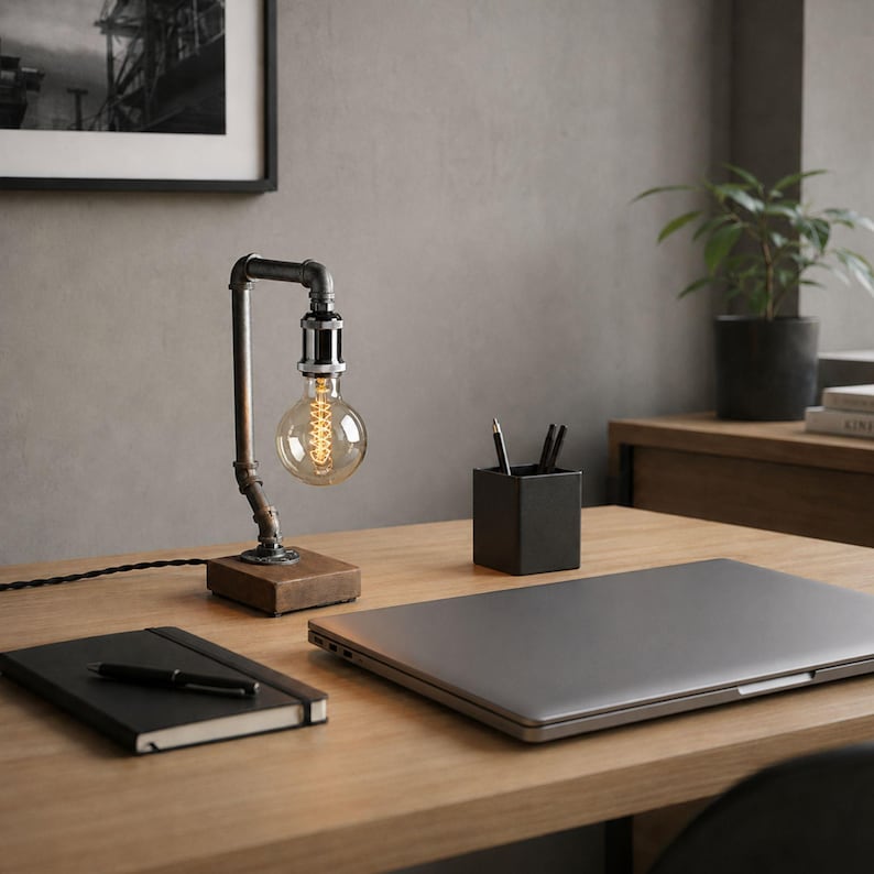 Vintage desk lamp pipe light Retro style pipe lamp pipe restoration hardware light Retro metal desk lamp Edison bulb Modern industrial lamp image 5