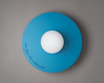 Blue Metal Disc Wall Light, Modern Bedside Sconce