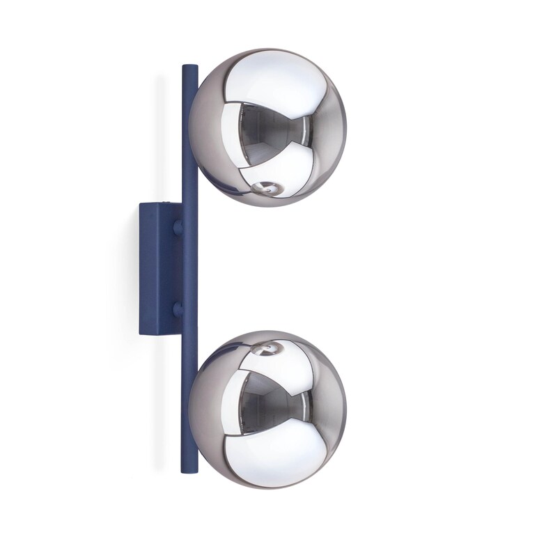 Vanity light double smoky plafond, dark blue hallway wall lamp, laundry wall light, entryway sconce with glass plafond, gift to mom for home image 7