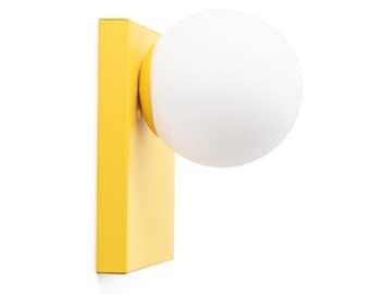 Yellow plug in wall light, square sconce Scandinavian design, Nordic wall lamp, bedside light, mounted green sconce, globe shade wall lamp