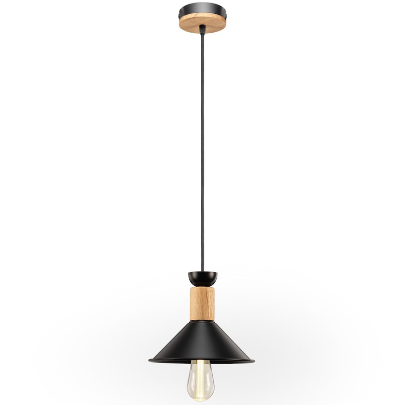 Nordic Pendant Light, Modern Danish Hanging Lamp, Metal & Wood image 8