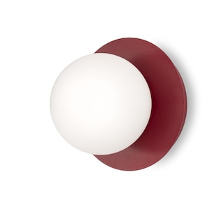 Red Matte Globe Wall Sconce Modern Glass Wall Lamp Midcentury vanity bathroom lighting Bedside wall sconce, Gift for Minimalist Decor Lovers