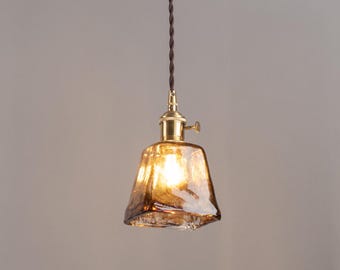 Luminária pendente de vidro âmbar, estilo retrô para teto de cozinha, decoração vintage para casa.