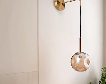 Blue Clear Deformed Glass Sconce, Transparent Sphere Globe Lamp, Distorted Glass Wall Light Fixture, Green Wall Lamp, Bedside Bend Sconce
