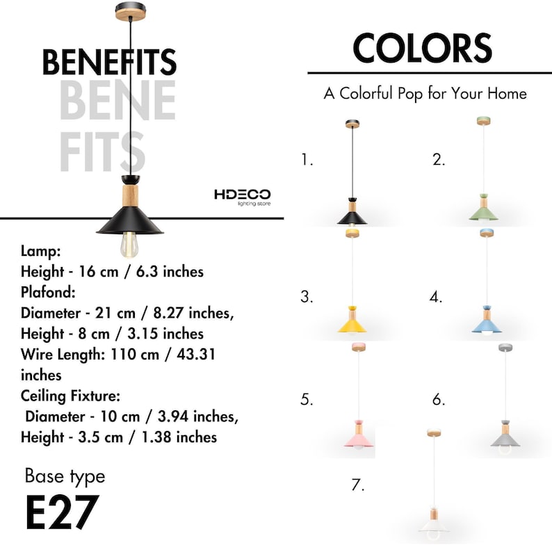 Nordic Pendant Light, Modern Danish Hanging Lamp, Metal & Wood image 3