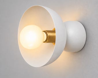 Modern White Wall Sconce with Brass Accent — Minimalist Designer Lighting for Contemporary Interiors