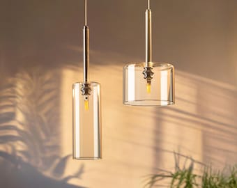 Lámpara colgante de vidrio transparente, luz de techo de vidrio larga, lámpara de isla de cocina, lámpara de pantalla de vidrio para espacios comerciales, artefactos de iluminación para sala de estar