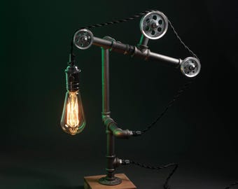 Steampunk Balance Pipe Man Cave Lighting, Monogrammed Ambient Unusual Lamp