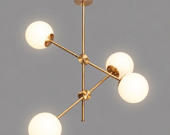Mid Century Modern Globe Chandelier, Gold Ceiling Light Fixture for Dining Room Decor
