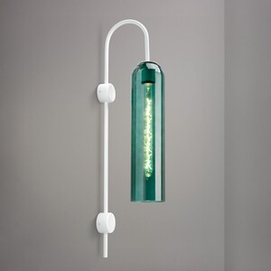 Green Modern Glass Sconce, Long Bedside Wall Lamp, Minimalist Metal Fixture