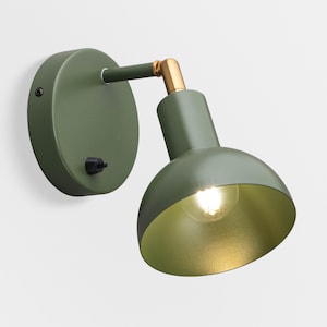 Olive wall light with button, minimalist wall lamp E27 bulb base, bedside wall sconce, Scandinavian modern wall light, cozy home lighting