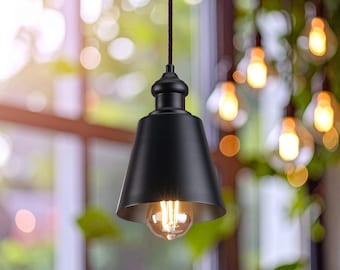 Black metal handing lamps, white pendant light, Christmas gifts for wife, black chandelier, housewarming gift, vintage pendant lamp