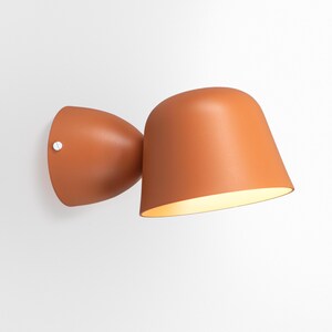 Japanese Style Minimalist Metal Wall Lamp, Bedside Sconce, Orange Fixture (Hardware or Plug-in)