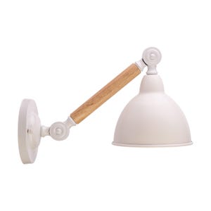 Flexibel armlampa, vit vägglampa i vägguttag, justerbar lampa, sänglampa, skandinavisk trä- och metalllampa, modern vägglampa