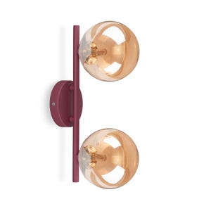 Burgundy vanity lights, amber plafonds, bathroom mirror illumination, double plafonds wall light, smoky plafond wall lamp, bedroom sconce
