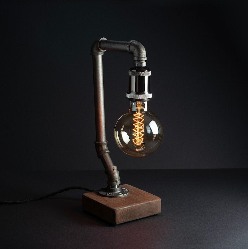 Vintage desk lamp pipe light Retro style pipe lamp pipe restoration hardware light Retro metal desk lamp Edison bulb Modern industrial lamp image 1