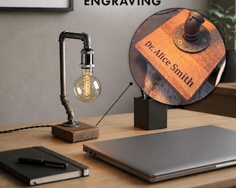 Industrial Pipe Desk Edison Nightstand Light, Touch Dimming, Steampunk Men Cave Lamp