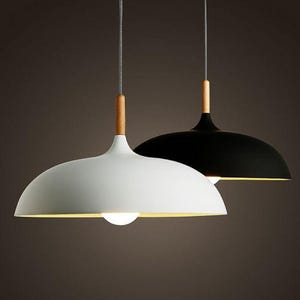 Lámpara nórdica escandinava en blanco y negro, fabricada en metal y madera, lámpara colgante danesa, lámpara de techo moderna, lámpara sueca.