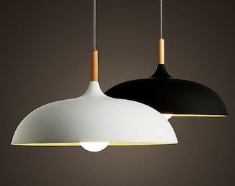 Nordic Scandinavian Lamp in Black & White Colors Made in Metal and Wood, Danish Pendant Light, Modern Ceiling Lamp, Swedish Lamp