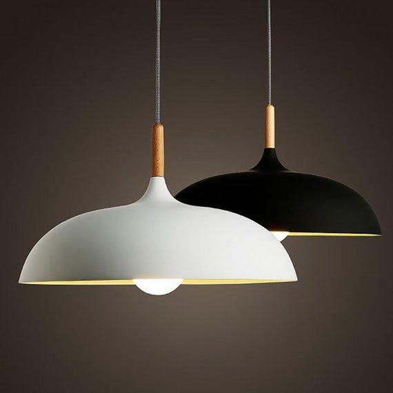 Nordic Scandinavian Lamp in Black & White Colors Made in Metal and Wood, Danish Pendant Light, Modern Ceiling Lamp, Swedish Lamp