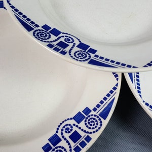 PUBLEX Art Deco earthenware soup plates X4 blue geometric pattern Shabby Chic French vintage image 7