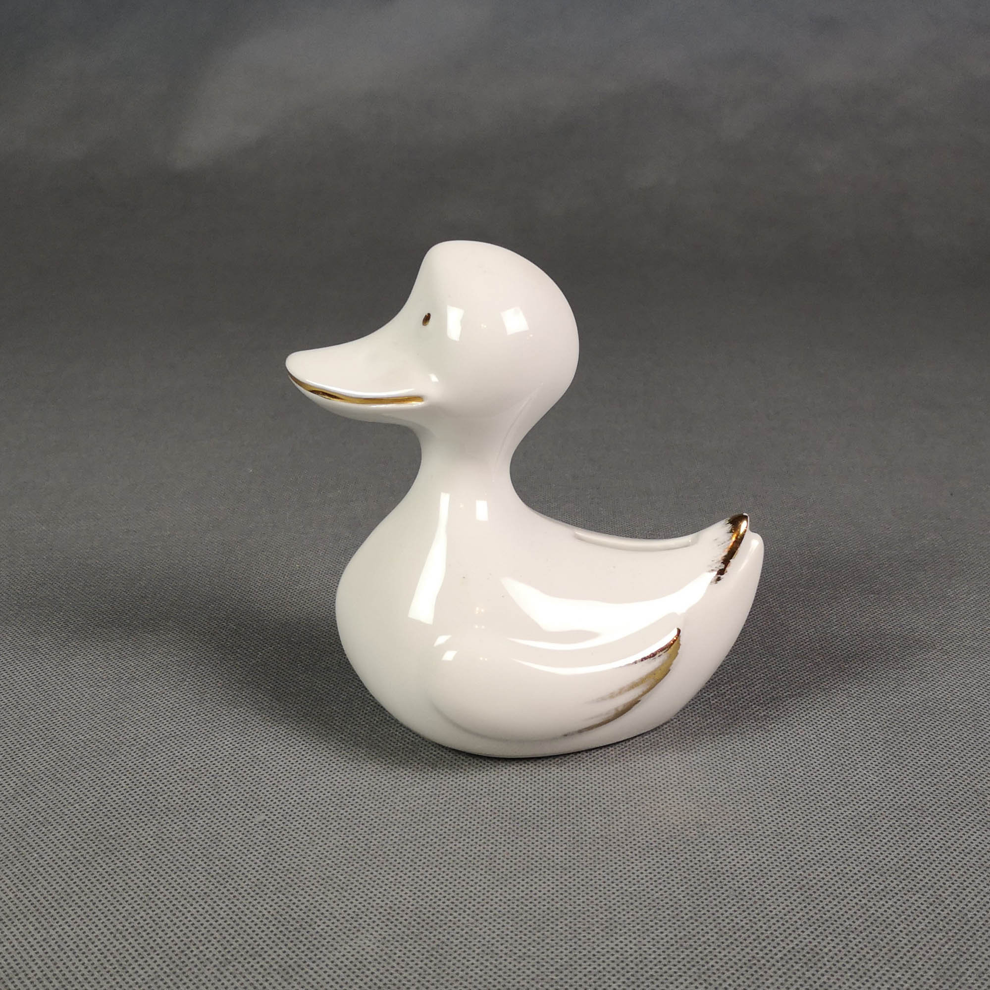 Tirelire Canard - Porcelaine Du Lys Royal Blanche et Or French Vintage