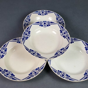 PUBLEX Art Deco earthenware soup plates X4 blue geometric pattern Shabby Chic French vintage image 6