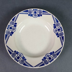 PUBLEX Art Deco earthenware soup plates X4 blue geometric pattern Shabby Chic French vintage image 5