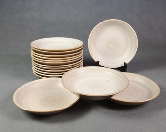 Series of 4 soup plates NIDERVILLER - PIERRE model - greige sandstone. Cap shape Faiencerie Niderviller French vintage