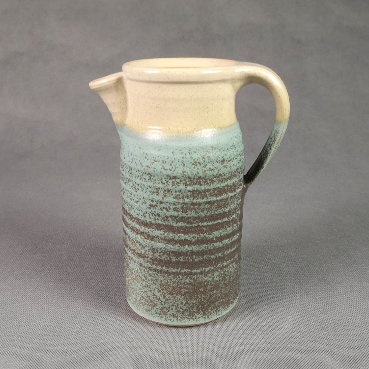 Superbe Pichet - Carafe Broc en Grès Vintage Beige et Bleu-Vert