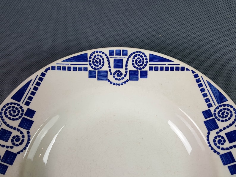 PUBLEX Art Deco earthenware soup plates X4 blue geometric pattern Shabby Chic French vintage image 3