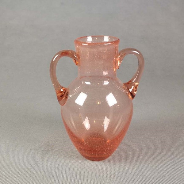 Vase en verre bullé rose avec anses Art Déco - Pink Depression Glass